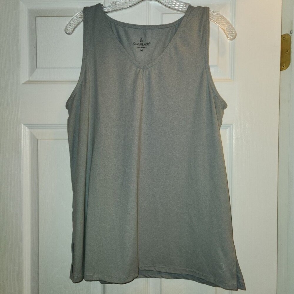 CUDDL DUDS Tank Top V-neck Gray Sleeveless Polyester Spandex Medium
